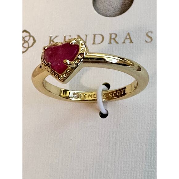 Kendra Scott 14k over Brass Marbelized Hot Pink Heart Ring Jewelry Anna Band NWT - Picture 1 of 10